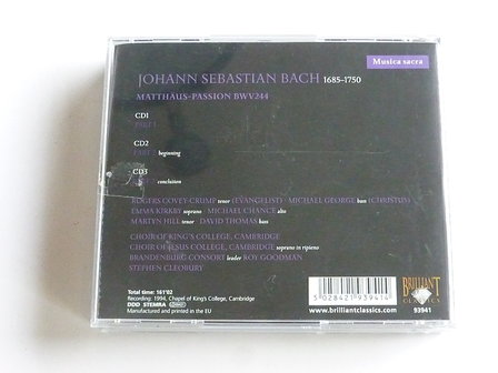 Bach - Matth&auml;us Passion / Kirkby, Stephen Cleobury (3 CD)