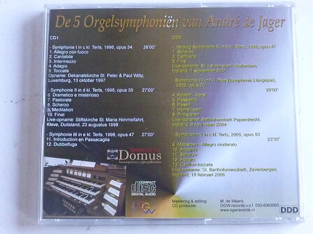 De 5 Orgelsymphoni&euml;n van Andre de Jager (2 CD)