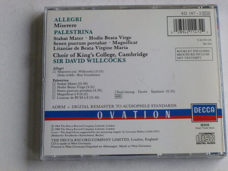 Allegri - Miserere, Palestrina - Stabat Mater / Sir David Willcocks