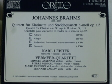 Brahms - Klarinettenquintett / Karl Leister, Vermeer Quartett