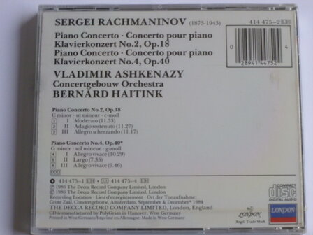 Rachmaninov - Piano Concerto 2,4 / Ashkenazy, Haitink (nieuw) decca