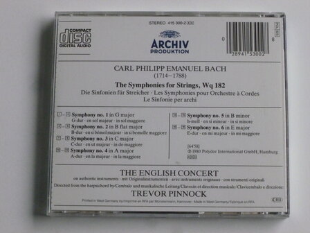 C.P.E. Bach - The Symphonies for Strings / Trevor Pinnock