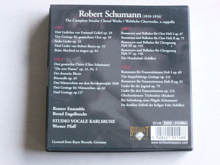 Schumann - The Secular Choral Works / Studio Vocale Karlsruhe  (4 CD)