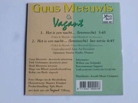 Guus Meeuwis &amp; Vagant - Het is een nacht...(CD single)
