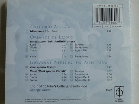 Allegri, Lassus, Palestrina - Choir of St. John's College, Cambridge , George Guest