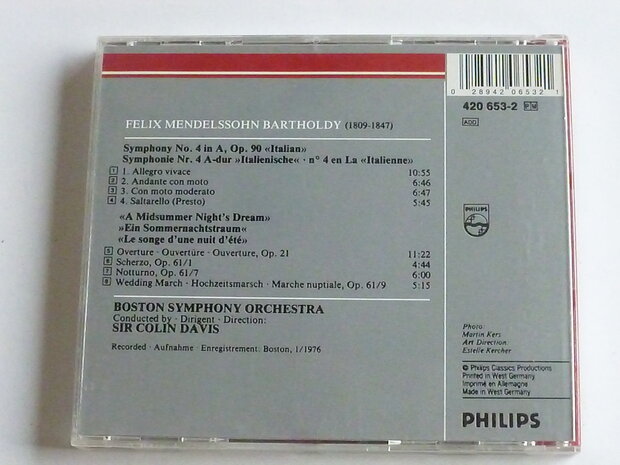 Mendelssohn - Symphony 4, midsummer night's dream / Sir Colin Davis