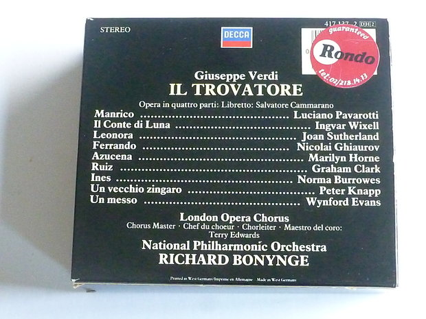 Verdi - Il Trovatore / Pavarotti, Joan Sutherland, Richard Bonynge (2 CD)