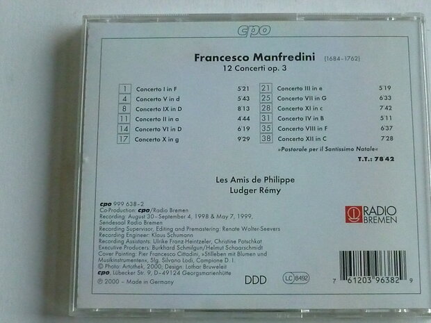 Francesco Manfredini - 12 Concerti / Ludger Remy