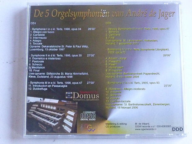 De 5 Orgelsymphoniën van Andre de Jager (2 CD)