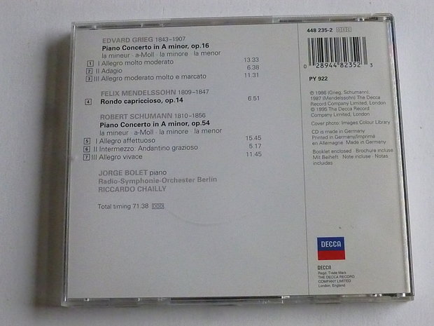 Grieg, Schumann - Piano Concerto / Jorge Bolet, Riccardo Chailly