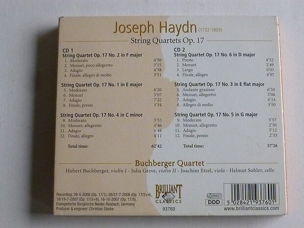 Haydn - String Quartets op. 17 / Buchberger Quartet (2 CD)