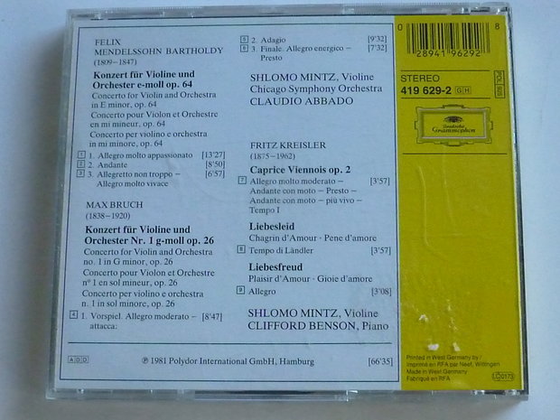 Mendelssohn, Bruch - Violinkonzerte / Shlomo Mintz, Claudio Abbado