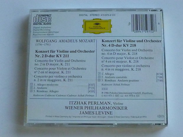 Mozart - Violinkonzerte nr. 2 & 4 / Itzhak Perlman, James Levine