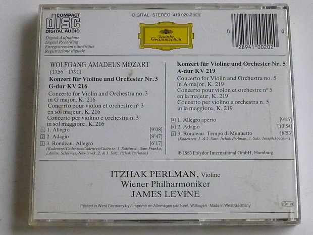 Mozart - Violinkonzerte 3 & 5 / Itzhak Perlman, James Levine