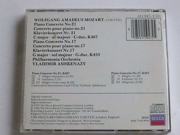 Mozart - Piano Concertos 21,17 / Vladimir Ashkenazy