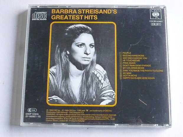 Barbra Streisand's Greatest Hits (CBS Holland)