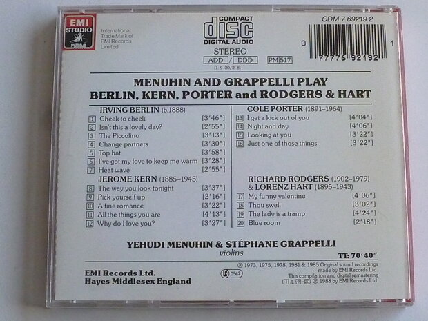 Menuhin and Grappelli play Berlin, Kern, Porter and Rodgers & Hart