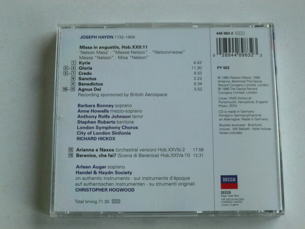 Haydn - Missa in angustiis / Barnara Bonney, Richard Hickox