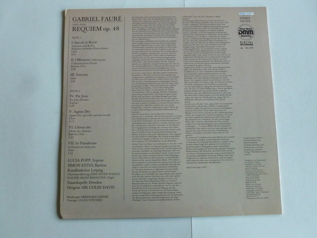 Faure - Requiem / Lucia Pop, Sir Colin Davis (LP) Eterna