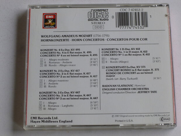 Mozart - Horn Concertos 1-4 / Radovan Vlatkovic, Jeffrey Tate