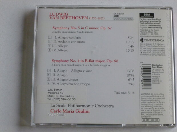 Beethoven - Symphonies 4 & 5 / Carlo Maria Giulini