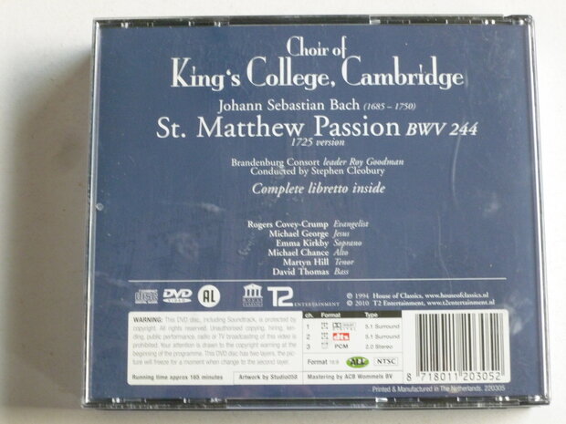 Bach - St. Matthew Passion / Choir of King's College Cambridge (3 CD + DVD)