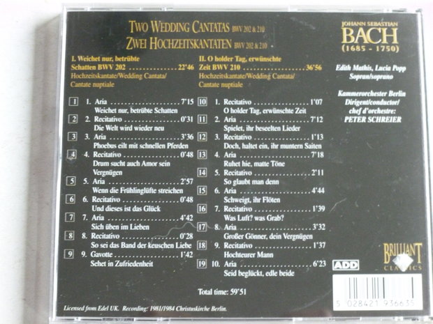 Bach - Secular Cantatas bwv 202 & 210 / Peter Schreier, Edith Mathis