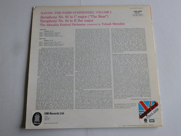 Haydn - The Paris Symphonies 82,84 / Yehudi Menuhin (LP)