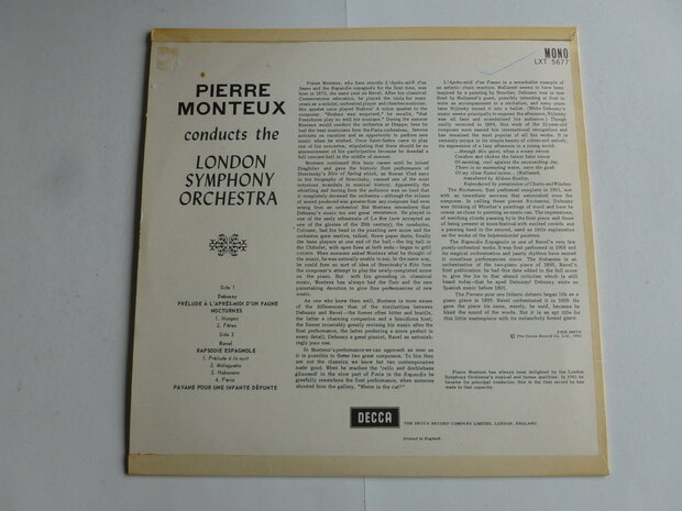 Monteux conducts the London Symphony / Debussy, Ravel (LP) mono