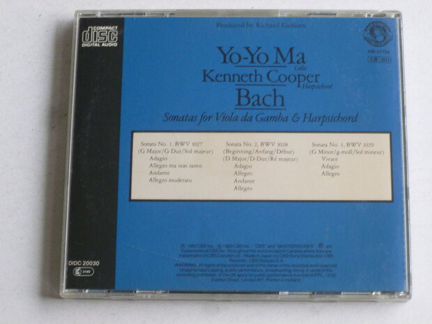 Bach - Sonatas / Yo-Yo Ma, Kenneth Cooper