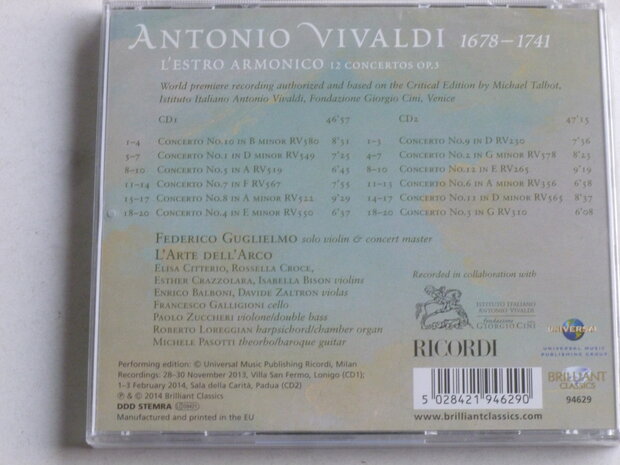 Vivaldi - L' Estro Armonico / Guglielmo, L' Arte Dell ' Arco (2 CD) Nieuw