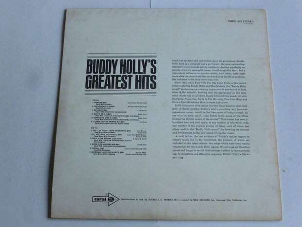 Buddy Holly's Greatest Hits (LP) Coral