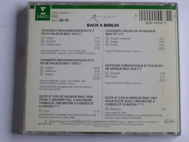 Bach a Berlin - Concertos Brandebourgeois / Kurt Redel, Paillard