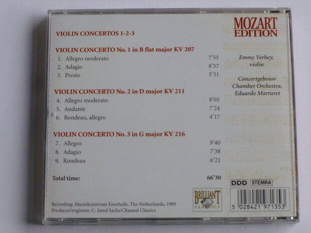 Mozart - Violin Concertos 1,2,3 / Emmy Verhey, Eduardo Marturet