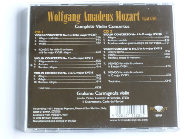 Mozart - Complete Violin Concertos . Giuliano Carmignola (2 CD)