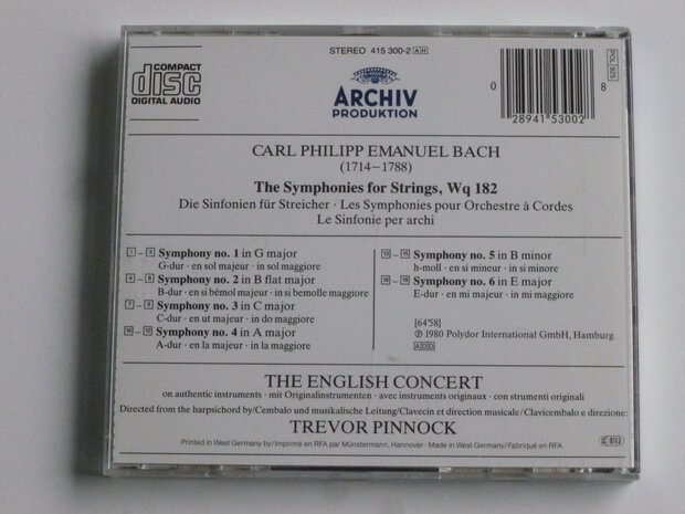 C.P.E. Bach - The Symphonies for Strings / Trevor Pinnock