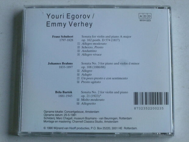 Youri Egorov / Emmy Verhey - Schubert, Brahms, Bartok