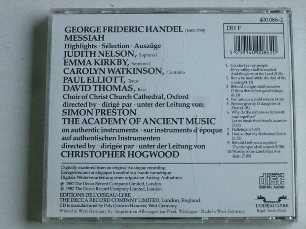 Handel - Messiah / Nelson, Kirkby, Hogwood 