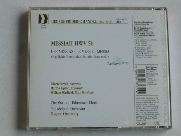 Handel - Messiah (Highlights) / Eugene Ormandy