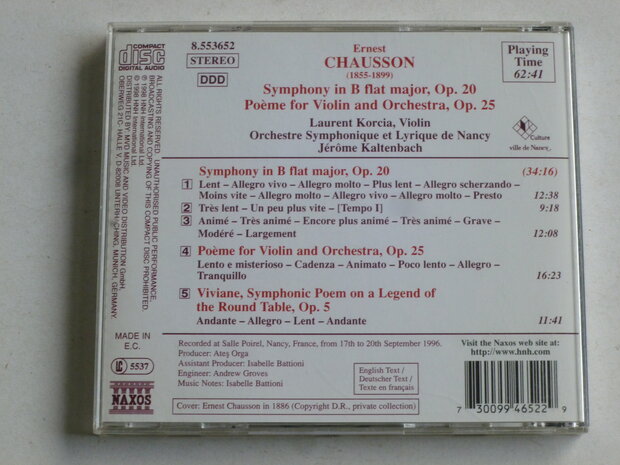 Chausson - Symphony in B / Laurent Korcia, Jerome Kaltenbach
