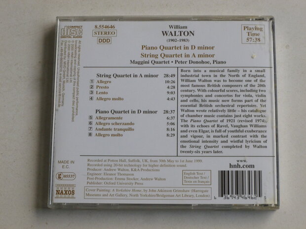 Walton - Piano, String Quartet / Maggini Quartet, Peter Donohoe