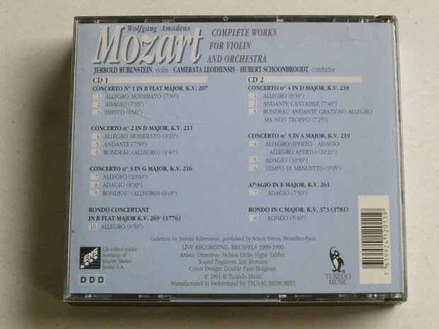 Mozart - Complete Works for violin and orchestra / Rubenstein, Schoonbroodt (2 CD)