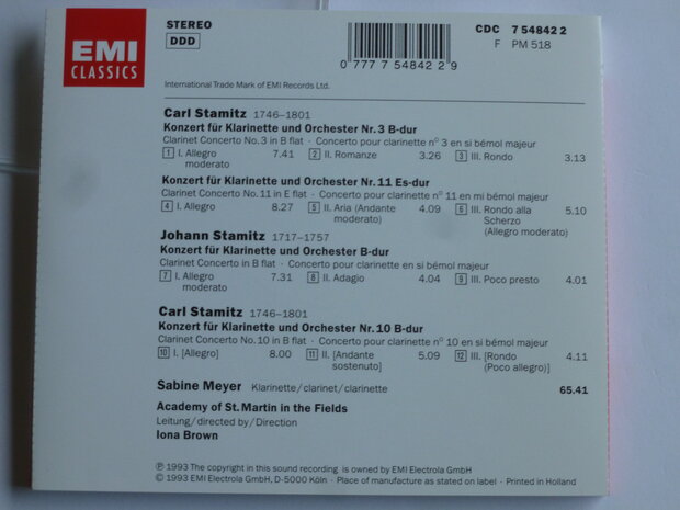 Stamitz - Konzert für Klarinette und Orch. / Sabine Meyer