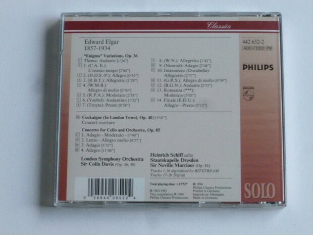 Elgar - Enigma Variations / Heinrich Schiff, Sir Colin Davis, Marriner