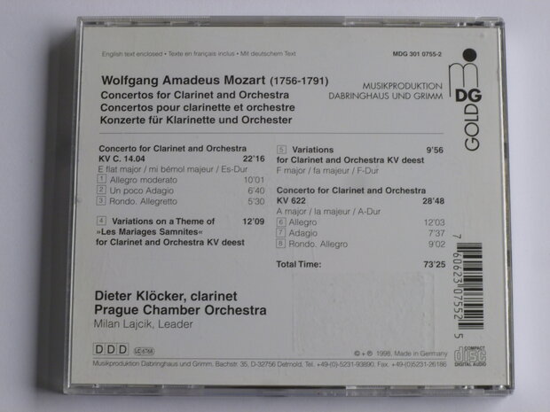 Mozart - Concertos for Clarinet and Orch. / Dieter Klöcker