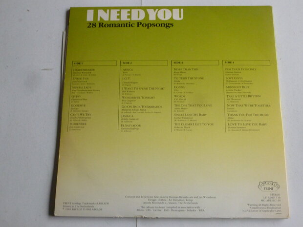 I Need You - 28 Romantic Popsongs (2 LP)