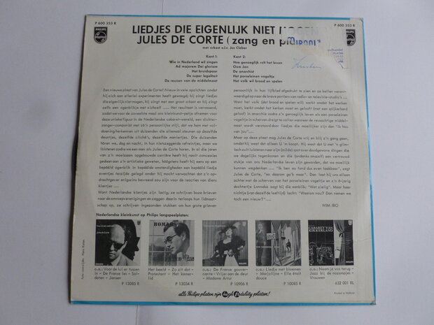 Jules de Corte - Liedjes die eigenlijk niet mogen (LP)