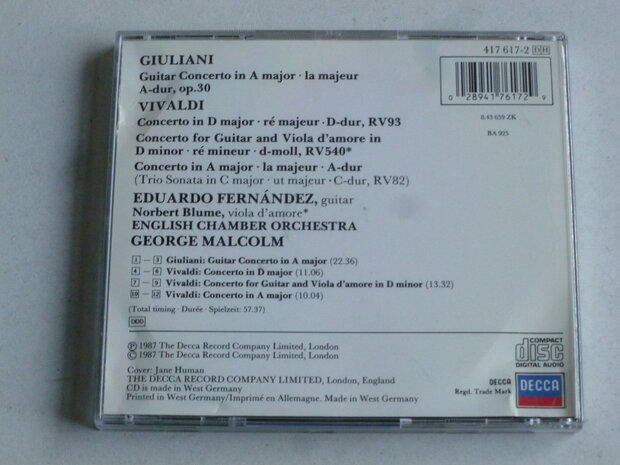 Vivaldi / Giulliani - Guitar Concertos , Eduardo Fernandez, Malcolm