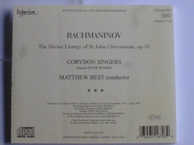 Rachmaninov - The Liturgy of st. John Chrysostom / Matthew Best