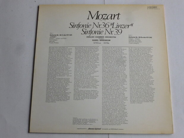 Mozart - Sinfonie nr. 36, nr 39 / Daniel Barenboim (LP)